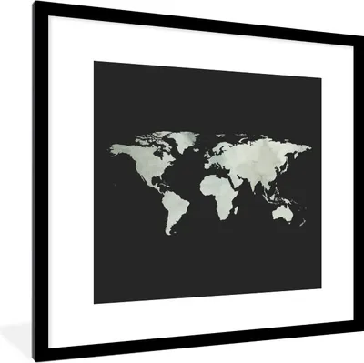 Produktbild von MuchoWow® MuchoWow® Gerahmtes Poster Weltkarte - Aquarell - Grau 40x40 cm - Poster mit zchwarzem Bilderrahmen - Poster - Plakat im Rahmen