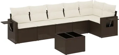 Produktbild von 7-tlg. Garten-Sofagarnitur mit Kissen Braun Poly Rattan