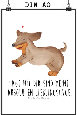 Produktbild von Mr. & Mrs. Panda Bild Hund Dackel DIN A0 - Weiß - Geschenk, Braun, Sprüche, Herz, Hunde, drucke, Kunstdruck, Wandbild, Plakat, wanddeko