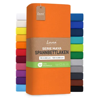 Produktbild von Lavea® Spannbettlaken 90x200cm - 100x200cm, Maya, 100% Baumwolle – Weiches, atmungsaktives Bettlaken für Matratzen bis 20cm - Abendrot