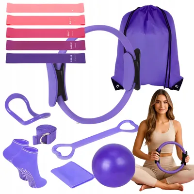 Produktbild von Pilates Set - 13 in 1 - Yoga Fitnessset mit Pilatesring Widerstandsband Violett