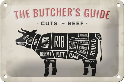 Produktbild von Blechschild Kuh 18x12cm Beef cuts Fleisch Metzgerei