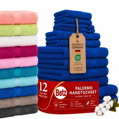 Produktbild von Betz Palermo Handtuch-Set 12-teilig – ®  – saugfähig & weich – Duschtücher, Handtücher, Gästetücher, Waschhandschuhe - blau