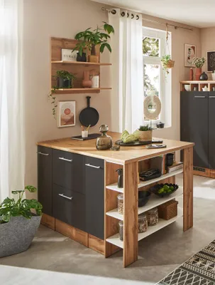 Produktbild von Küche Kücheninsel Hilde 150 cm mit Hängeregal Grau Respekta