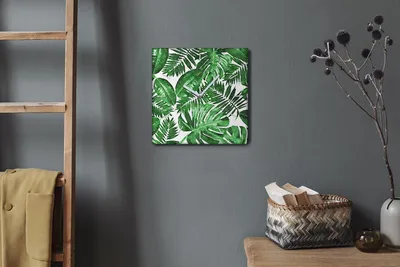 Produktbild von Coloray Hodiny Unikátní 30x30 cm  Tiché hodiny Pro obývací pokoj a kuchyň Nástěnné hodiny Plátno Bílé ručičky hodin - listy