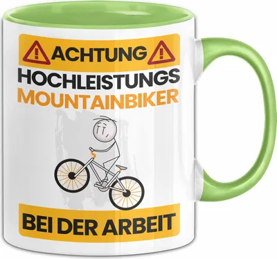 Produktbild von Mountainbiker Tasse Geschenk Lustiger Spruch Geschenkidee für Mountainbiker Achtung Hochleistungs Mountainbiker Bei Der Arbeit (Grün)