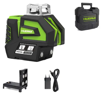 Obrázok produktu pre Huepar 360° laserové nivelačné zariadenie, pracovná vzdialenosť 130 stôp, vysoká presnosť ±1/9", iba laserová vodováha