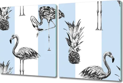 Produktbild von Glas-Herdabdeckplatte Glaskeramikkochfeld-Abdeckung Spritzschutz - 2x 40x52 cm - Flamingo Streifen