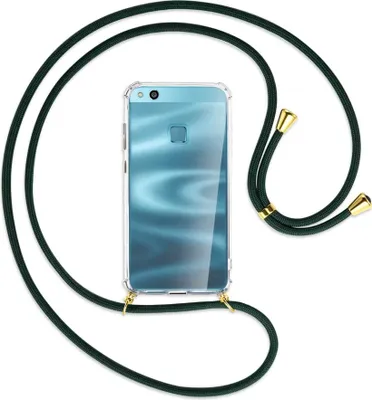 Produktbild von Handykette Backcover-Schutzhülle mit Band (Metall goldfarben) für Huawei P10 Lite - dunkelgrün