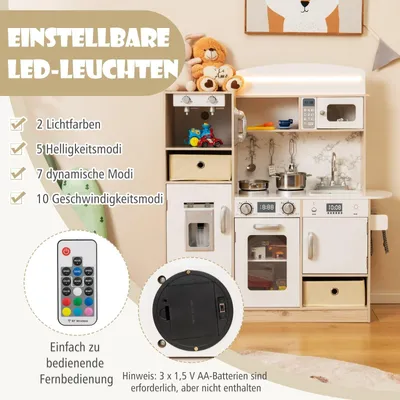 Produktbild von Spielküchenset aus Holz mit LED-Beleuchtung und Aufbewahrung