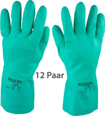 Produktbild von RODOPI Nitirl Chemikalienhandschuhe Gummihandschuhe Putzhandschuhe Grün 8 12Paar