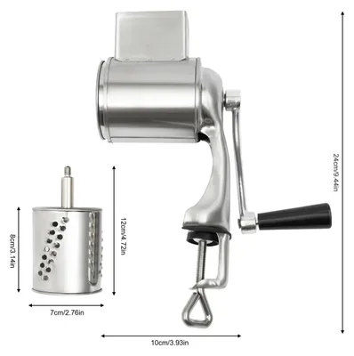 Produktbild von Reibe für Käse und Gemüse - Handkurbel Rotationsreibe - 5 Edelstahlklingen - Multifunktionsreibe für Käse, Gemüse, Nüsse - Silber