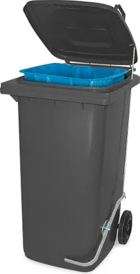 Produktbild von Müllbehälter mit Fußpedal u. Klemmring, 240 Liter, grau, BxTxH 580x730x1075 mm