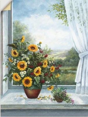 Produktbild von ARTland Wandbild, selbstklebend Sonnenblumen am Fenster Größe: 45x60 cm
