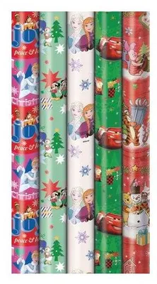Produktbild von Geschenkpapierrolle Weihnachten, Disney-Kindermotive, 3 m x 1 m, 5-fach sortiert, 60 g/m²