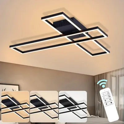 Produktbild von ZMH Deckenleuchte Wohnzimmer LED Deckenlampe 42W Wohnzimmerlampe Stufenlos Dimmbare Küchenlampe Schwarz Deckenleuchten Deckenbeleuchtung für Küchen