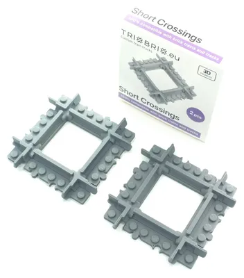 Produktbild von Trixbrix Kreuzung 90 Grad kurz, 2x – Schienen kompatibel mit LEGO® City Eisenbahn und Zug, Zubehör für Klemmbausteine