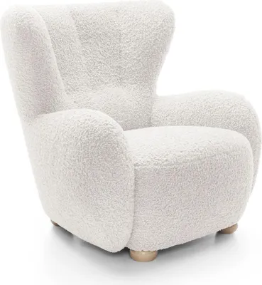 Produktbild von Ohrensessel FILO Rolf 04 Weiß Schneeweiß Bouclé Teddy Sessel Relaxsessel Fernsehsessel Holzfüße Natur