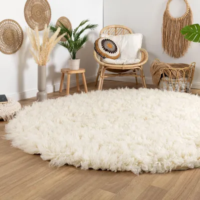 Produktbild von Steffensmeier Flokati 1500 Teppich natur Kult Shaggy Teppich Hochflor Langflor neu Neuseeland 100% Schurwolle, Größe: 110 cm rund