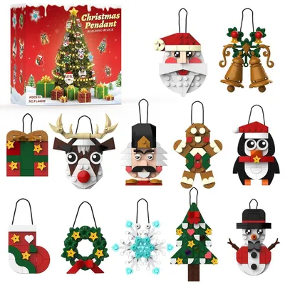Immagine prodotto di Calendario dell'Avvento, decorazioni natalizie, set da costruzione con 12 pezzi, set di mattoncini natalizi, regalo per bambini dai 6 anni in su