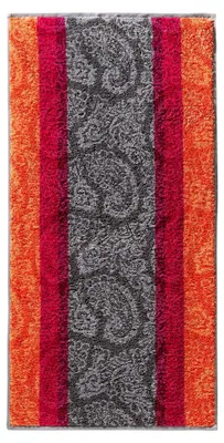 Produktbild von Walk-Frottier Duschtuch mit Paisleymuster in Orange, Größe 70x140 cm - schnell trocknend und extra saugstark, mit beidseitigen Schlaufen