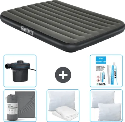 Zdjęcie produktu dla Materac dmuchany Bestway - 2 osoby - 152 x 203 x 25 cm - Zielony - w zestawie akcesoria