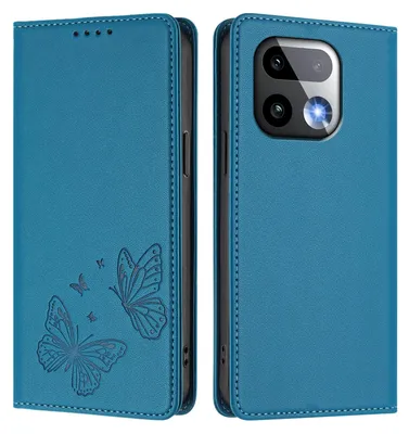 Produktbild von Lederhülle für Realme 16 Pro+, Schmetterling Prägung Leder Brieftasche Schutzhülle mit Ständer Blau