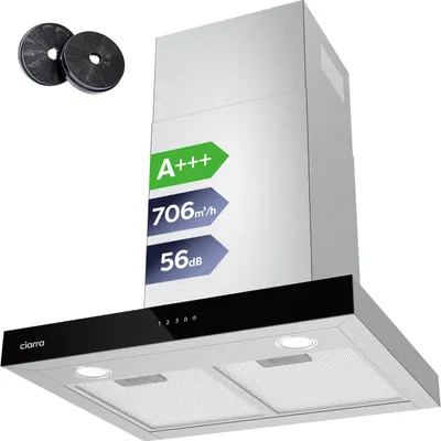 Obrázek produktu pro CIARRA, odsávací digestoř, šířka 60 cm, energetická třída A+++, výkon 706 m³/h, Wi-Fi + aplikace, dotykové ovládání, režim Boost, model VMS6102