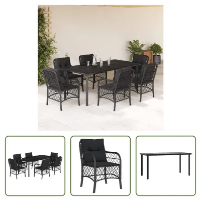 Produktbild von The Living Store 7-tlg. Garten-Essgruppe mit Kissen Schwarz Poly Rattan