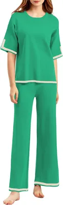 Produktbild von Damen Zweiteiler Set Viskose Hose & Oberteil Grün Einheitsgröße Lounge-Set