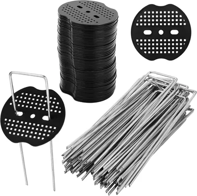 Produktbild von Unkrautvlies, U-förmige Erdanker, 50 Erdanker + 50 Pufferdiscs, Garten, 150 x 40 mm, Verzinkt