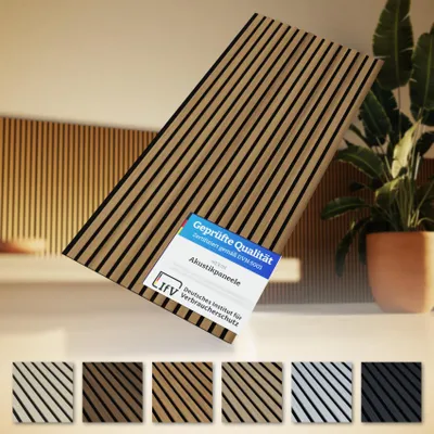Produktbild von AKUSTIKO Lamella Akustikpaneele 140x60cm - flexible Filz MDF Wandpaneele fugenlos - überlappende Holz Lamellenwand