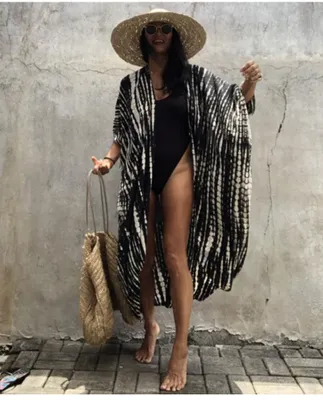 Produktbild von Langer Strandkleid, Blumenmuster, Einheitsgröße, schwarz, für Strand