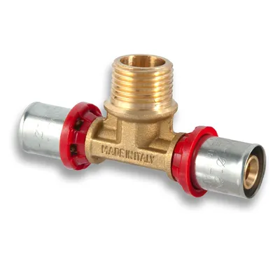 Produktbild von TDM 26er Pressfitting T-Stück mit 1" Außengewinde – für 3,0mm Rohr, Aluverbund- und Mehrschichtverbundrohr, DVGW , 26 x 1" x 26