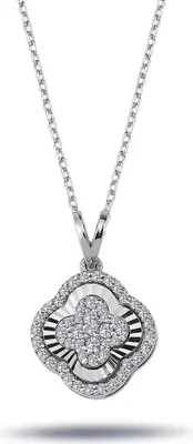 Produktbild von Diamanten (Brillant-Schliff) Anhänger mit Kette Halskette Collier 14 Karat Weißgold