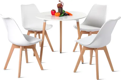 Produktbild von H.J WeDoo Esszimmerstühle, Skandinavischer Stil, Vintage, Retro, Küchenstuhl, Gepolsterter mit Sitzkissen, aus Kunststoff & Massivholz, Stühle 1er 2er 4er 6er 8er Set (4er, Weiß)