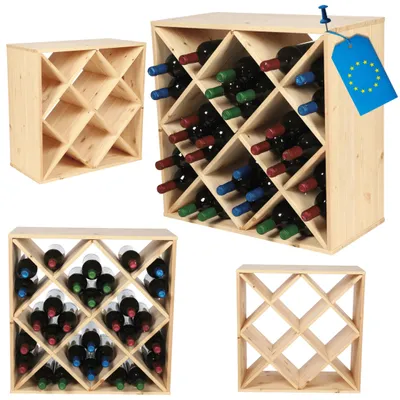 Produktbild von MODO24 X-Weinregal 30 Flaschen, Flaschenregal, Weinschrank, Getränkeregal, Kellerregal, Stapelbar, Massivholz, 60x60x30 cm, Natur, RW61