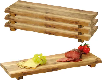 Image de 4 planches de service avec pieds, acacia - 53 x 19 cm