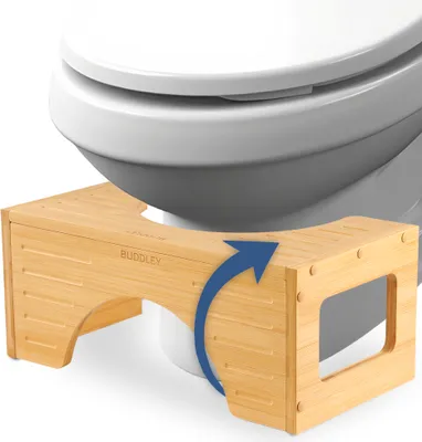 Produktbild von BUDDLEY® Toilettenhocker Bambus klappbar - Klohocker für die richtige Haltung - Toilettenhocker Erwachsene und Kinder - WC Hocker für natürliche Hockp
