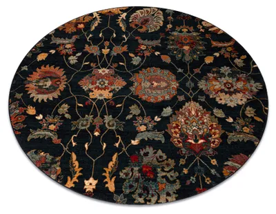 Produktbild von Wollteppich OMEGA LATICA Kreis Blumen dunkelblau Blau rund 135 cm
