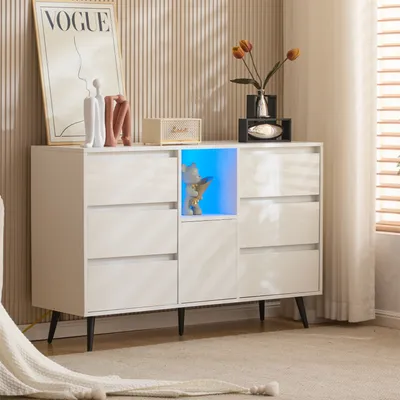 Produktbild von Sideboard mit LED-Beleuchtung, 6 Schubladen, weiß