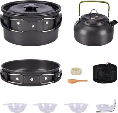 Produktbild von Kompaktes 10-teiliges Kochset, Wandern, Camping, Grillen, 2-3 Personen