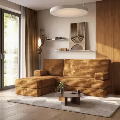 Produktbild von Masseno Ecksofa NOTIA mit Schlaffunktion, Modulares Schlafsofa aus Schaumstoff, Klappbares Bodensofa - Orange, TILIA 56