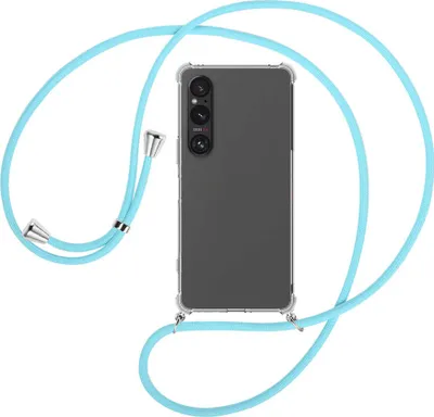Produktbild von Handykette Backcover-Schutzhülle mit Band (Metall silberfarben) für Sony Xperia 1 VI - himmelblau