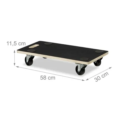 Produktbild von Relaxdays Transportroller Feststellbremse, 400 kg, Lenkungsrollen, Anti-Rutsch-Belag, HBT: 11,5 x 58 x 30 cm, schwarz