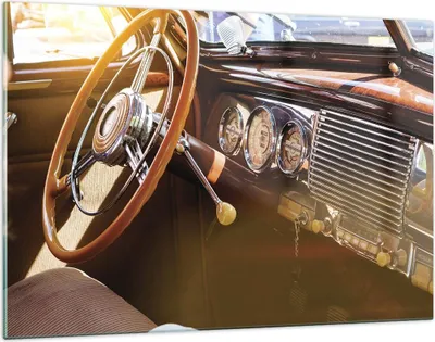 Produktbild von Bilder auf glas - Einteilig - Auto Retro Vintage - 120x80cm - Glasbilder - Wandbilder - Bilder - zum Aufhängen bereit - Wanddekoration aus Glas - Glas Bilder - Wandbild auf Glas - GAA120x80-4939