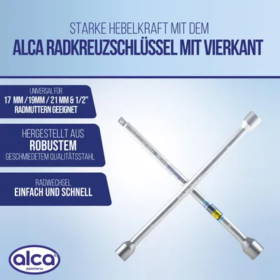 Zdjęcie produktu dla alca® Klucz do kół 1/2" kwadrat 17 19 21 Uniwersalny klucz do kół Klucz do kół z przegubem Nakrętki kół stalowe w kolorze srebrnym Car Transporter SUV