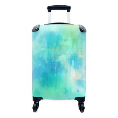 Produktbild von MuchoWow® Koffer Handgepäck Trolley Rollkoffer Kleine Reisekoffer mit 4 Rollen - Aquarell - Grün - Blau - Weiß - Cabin Size < 55x40x23 cm & 55x40x20 cm - Fotokoffer - Kabinenkoffer - Boardgepäck - Reise-Box - Reisekoffer - Reisegepäck - Koffer mit Bild - Trolley für Kinder