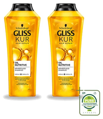 Productafbeelding van 2 x Gliss Kur Oil Nutritive Shampoo voor droog en beschadigd haar, 400 ml - Voordeelverpakking - 2 stuks