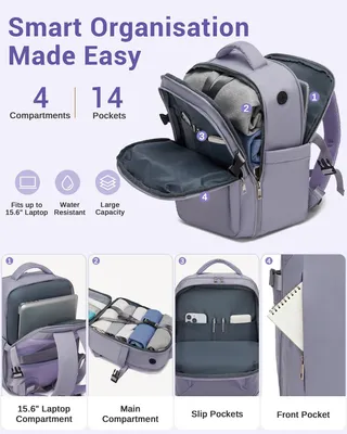 Produktbild von KONO Handgepäck Rucksack 40x30x20 Flugzeug Reiserucksack, Lila